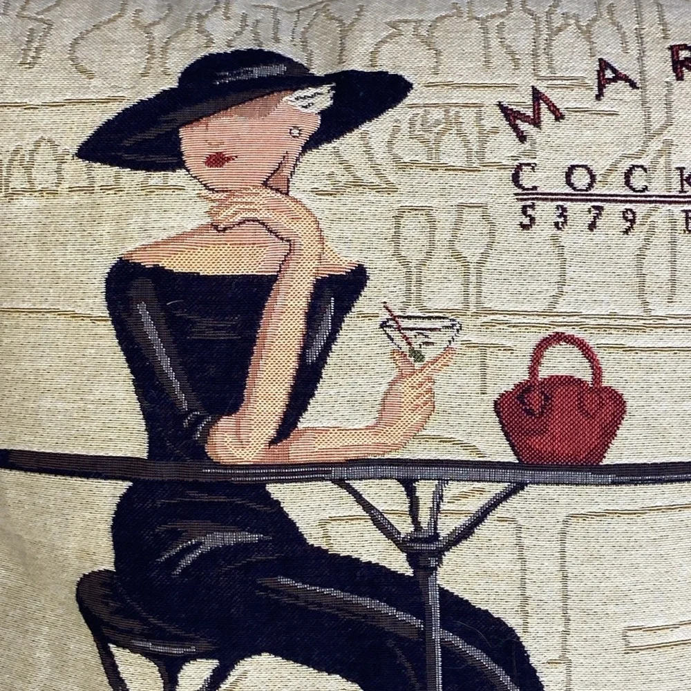 Vintage Andrea Laliberté 'Woman with Martini' Tapestry Decorative Pillow 17x17